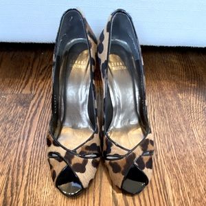 Stuart Weitzman Leopard Cowhide Peep-Toe Shoes